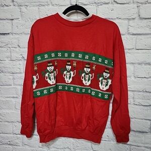 Vintage Christmas Snowman Crewneck Sweatshirt Size Medium Holiday Winter Sweater